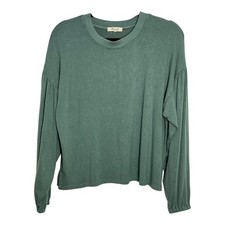 Madewell Womens Dusty Green Puff Sleeve Crew Neck Top NI097 Size M Relaxed Fit picture