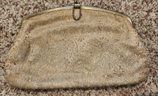 Vintage Dorset Rex Fifth Avenue Gold Brocade Clutch Purse 1950s Kiss Clasp picture