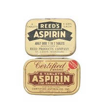 Vintage Medical Aspirin Tin 1939 Certified Press Here & Reed’s Products Co. picture