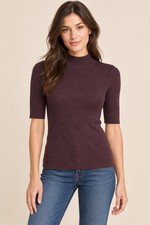 Madewell Ribbed 100% Merino Wool Mockneck Sweater Tee Dark Burgundy XS NWT picture