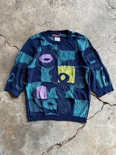 Vintage M.&KYOKO Japan Abstract Patchwork Floral Knit Sweater Made in Japan picture