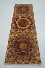 3 x 8 ft Beige Turkish Mamluk Fine quality Hand knotted Medallion Runner Rug picture