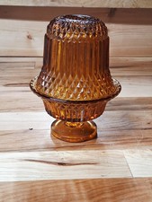 Vintage MCM Indiana Glass Diamond Point Footed   Amber Glass  Fairy Lamp picture