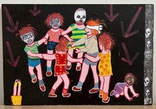 Original Outsider/Visionary/Folk Art Piece On Wood: ring around ... - 12
