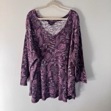Roaman's Blouse Shirt Tunic 34/36 4X Purple Paisley Waffle Thermal Knit V-neck picture