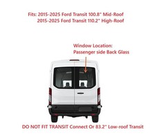Fits 2015-2026 Ford Transit Mid/High Roof Back Glass Passenger Right Rear Clear picture