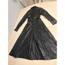 Zara Black Faux Leather Midi Dress Long Sleeve Snap Front Ruched Waist XS picture