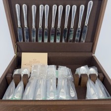 Wallace Silversmiths Heavy Silverplate Flatware Set 49pc with Wood Chest BNIB picture