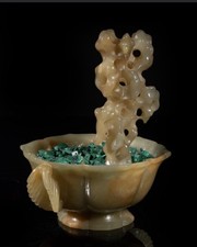 Chinese Carved Jade Scholar Stone Pierced Jade Leaf Handles Sculpted Figure picture