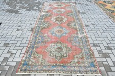 4,8x12,6 ft Runner Turkish Vintage Rug, Red Patchwork Wool Rug picture