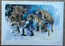 Wayland Moore Three Tigers in the Circus Signed Serigraph 187/300 COA 1985 29x40 picture