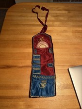 Antique Victorian Velvet Silk Hussif Sewing Roll Up Case Pockets Monogram M F picture