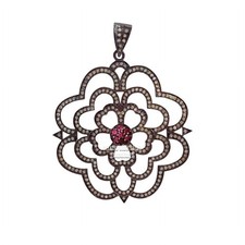 2.99ctw Rose Cut Diamond Ruby Studded Silver Victorian Stunning Pendant Jewelry picture