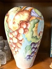 Art Nouveau Antique Bavaria Hand Painted Porcelain Vase Signed Bulbous Grapes 9” picture