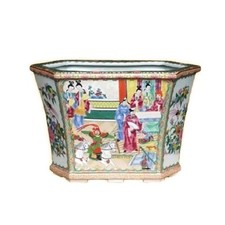 Beautiful Oriental Rose Canton Hexagonal Porcelain Flower Pot picture