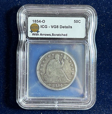 1854-O Seated Liberty Half Dollar 50C With Arrows, ICG VG8 Details Scratched picture