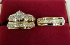 2Ct Lab Created Diamond 14K Yellow Gold Plated Wedding His & Her Trio Ring Set picture