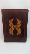 Unique Vintage HandCrafted Portfolio Folder Mixed Leathers with Turquoise Button picture