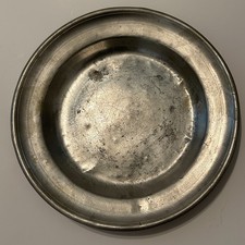Antique 18th C 8.5” Crowned Rose & Angel Touch Mark Pewter Plate Charger picture