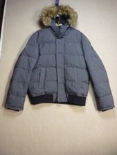 Tommy Hilfiger Mens Medium Gray Puffer Jacket Faux Fur Hood picture