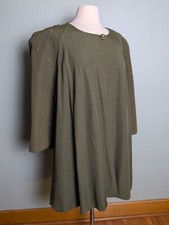 Vintage Olive Green Brass Studded 3/4 Sleeves Lightweight Coat  picture