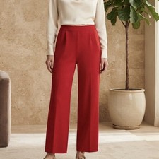 St John Collection Marie Gray Santana Knit Pants Red Straight Leg Pockets Size 8 picture