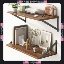 Deep Walnut Floating Shelves Set of 2, 24 Inch Wide, 10 Inch Deep Wall Storage picture