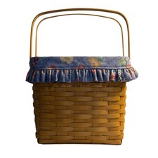 VTG Longaberger Grandma Bonnie's Two Pie Basket Blue Fruit Liner 1998 Woven Wood picture