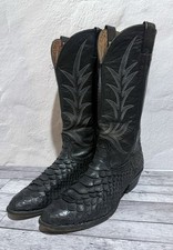 Rare Vintage Nocona Exotic Leather Cowboy Boots Men 9 9.5 Black picture