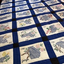 Amish Made States Quilt With Name, Flower, Bird, And Year - 85” X 106” picture