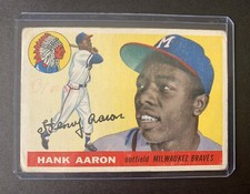 1955 Topps Hank Aaron Baseball Card # 47 Milwaukee Braves - Error WRG Birthday picture