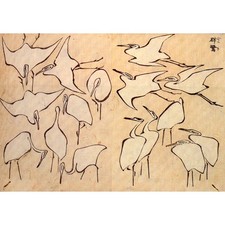 Hokusai - Cranes - 30x40 Inch Rolled Canvas Wall Art Print picture