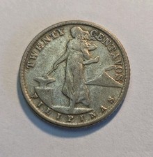 1944 D  Philippines 20 Centavos WWII Era Silver  Coin picture