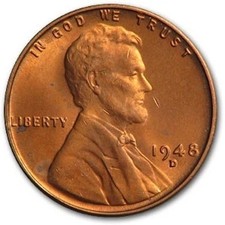1948-D GEM BU Brilliant Uncirculated Red Wheat Cent Beautiful Sharp Coin picture