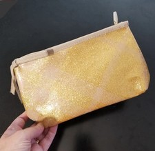 Burberry Beauty Makeup Bag Cosmetic Pouch Sparkly Yellow Gold NEW picture