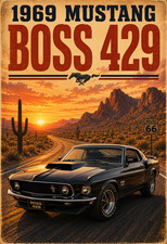 1969 Ford Mustang Boss 429 Vintage Style Poster Classic Muscle Car Wall Art 13x1 picture