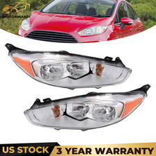 Pair Chrome Headlights Assembly For 2014-2019 Ford Fiesta S ST SE W/Bulbs picture