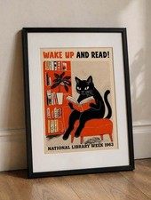 Vintage Library Cat Print – 8x10 Matted to 10x12 picture