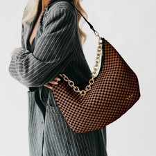 Pretty Simple Sienna Slouchy Woven Shoulder Bag Purse with Gold Chain picture