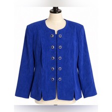 Vintage Leslie Fay Royal Blue Suede Button-Front Blazer picture