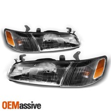 [Black] Fits 1997-1999 Toyota Camry Headlights Headlamps + Corner Lights Set picture