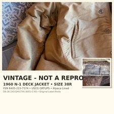 Vintage 1960 N-1 Deck Jacket 38R FSN 8405-223-7574 USCG ORTUPS Alpaca Lined DA-3 picture