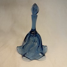 Vintage Fenton Twilight Blue Glass Bell Paisley Swirl Ruffled Trim picture
