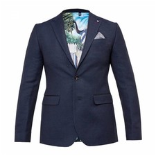 Ted Baker Harvey Mens 2 Button Sport Coat 3XL Navy Herringbone Linen Blend Blaze picture