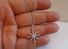 925 STERLING SILVER STAR DESIGN PENDANT NECKLACE W/ 1 CT LAB CREATED DIAMONDS picture