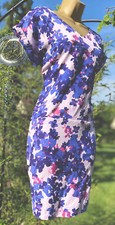 JOULES Silky Linen Mix Blue / Pink Hydrangea Shift Dress With Pockets UK 8  VGC picture