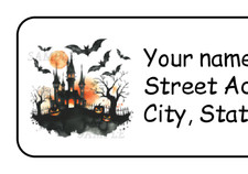 30 personalized Halloween return address labels stickers tags Haunted House picture