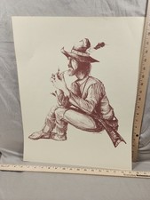 Vintage Robert D. Dorman Western Cowboy Mountain Man Art Print Seated Smoking picture