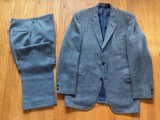 VTG 60s Varsity Town Clothes Grey Herringbone Tweed 3 Roll 2 Button suit Sz 42 picture