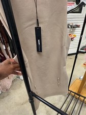 Fashion Nova Beige Sleeveless V Neck Sheath Knee Dress S Peplum Zip Solid picture